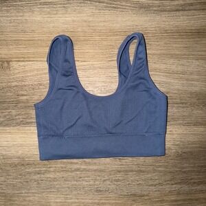 Aerie Offline Ribbed Seamless Sports Bra Blue Women's Medium No Pads